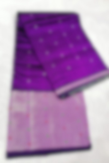 Purple & Gold Handwoven Saree With Attached Blouse  by Karunakar