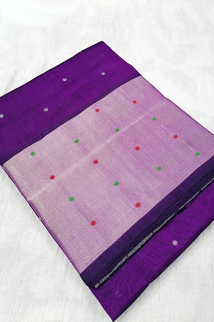 Purple & Gold Handwoven Festive Saree With Attached Blouse by Karunakar at Pernia's Pop Up Shop