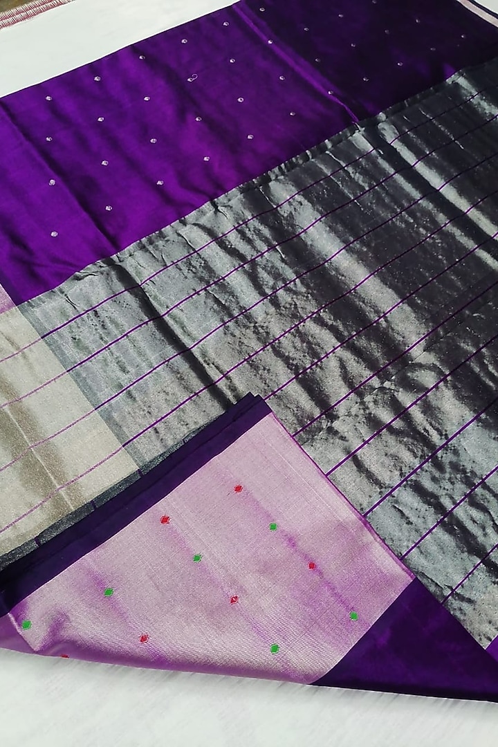 Purple & Gold Handwoven Festive Saree With Attached Blouse by Karunakar at Pernia's Pop Up Shop