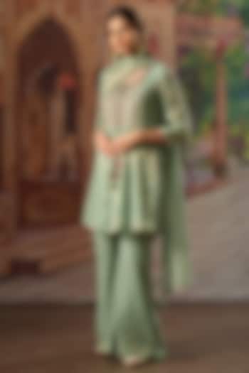 Aqua Handwoven Tissue Silk Embroidered Kurta Set by Karnya at Pernia's Pop Up Shop