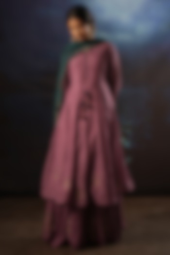 Wine Chanderi Silk Embroidered Party Wear Anarkali Set by Karnya at Pernia's Pop Up Shop