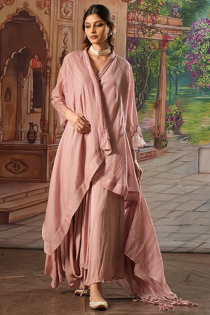 Lilac Handwoven Tissue Silk Embroidered Co-Ord Set by Karnya at Pernia's Pop Up Shop