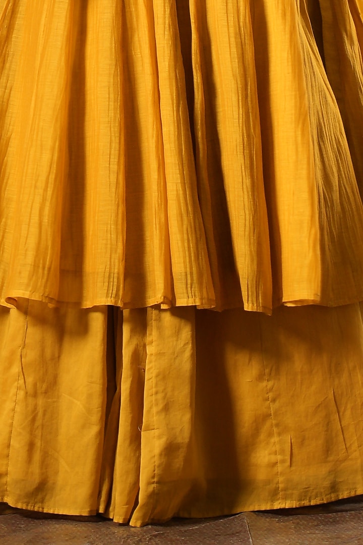 Mustard Handwoven Chanderi Silk Embroidered Party Wear Anarkali Set by Karnya at Pernia's Pop Up Shop