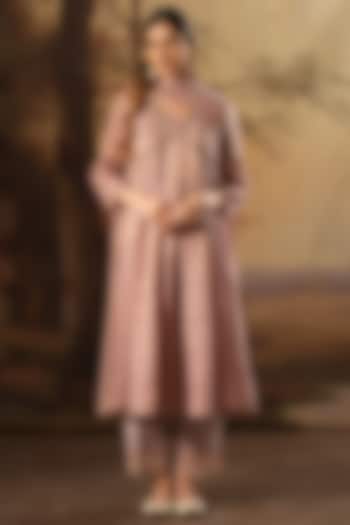 Lilac Handwoven Tissue Silk Embroidered Kurta Set by Karnya at Pernia's Pop Up Shop