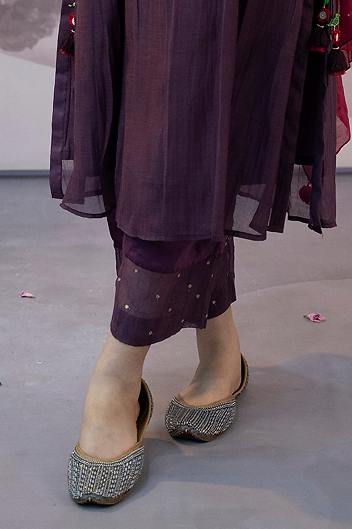 Wine Cotton Silk Sequin Embroidered Kurta Set by Karnya at Pernia's Pop Up Shop