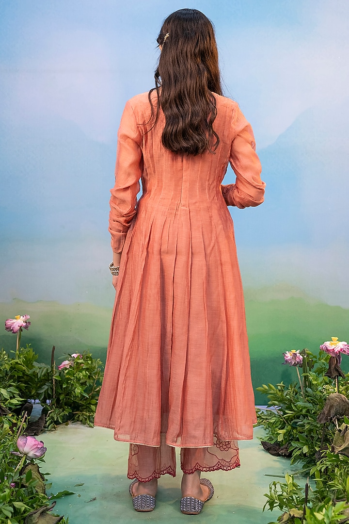 Dusty Brown Cotton Silk Embroidered Party Wear Anarkali Set by Karnya at Pernia's Pop Up Shop