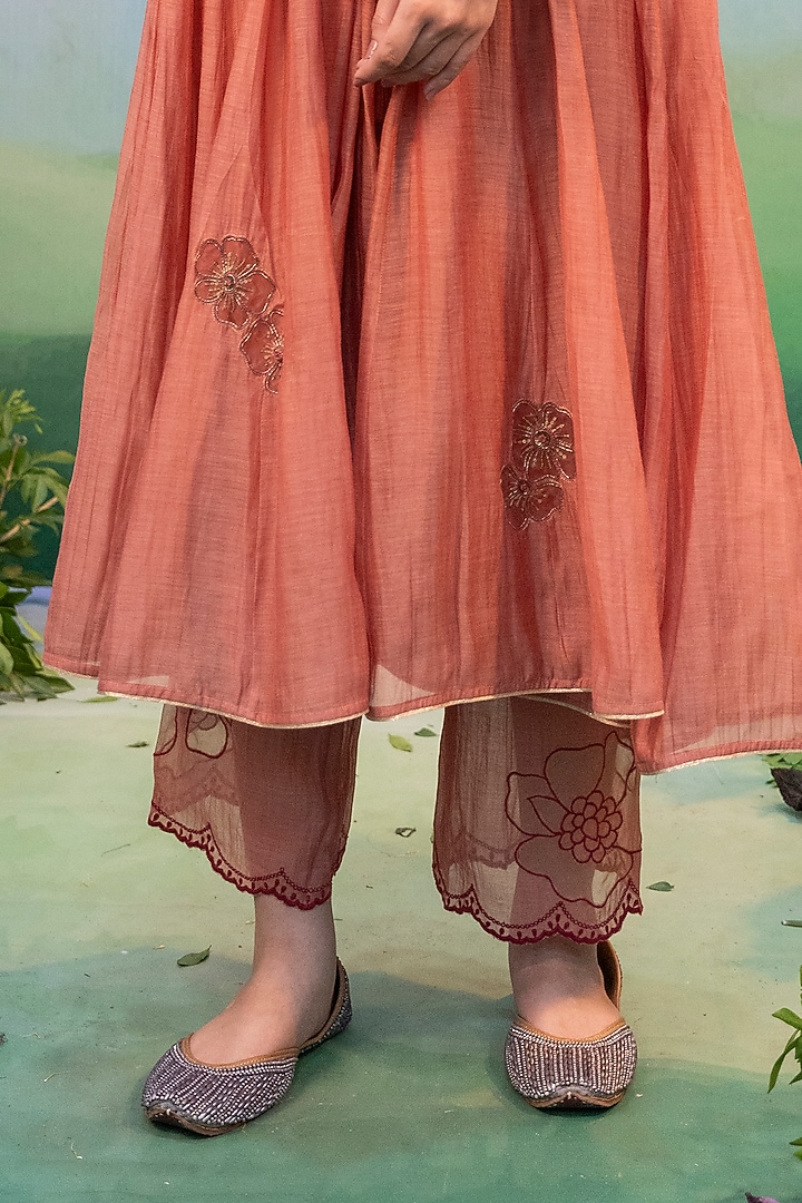 Dusty Brown Cotton Silk Embroidered Party Wear Anarkali Set by Karnya at Pernia's Pop Up Shop