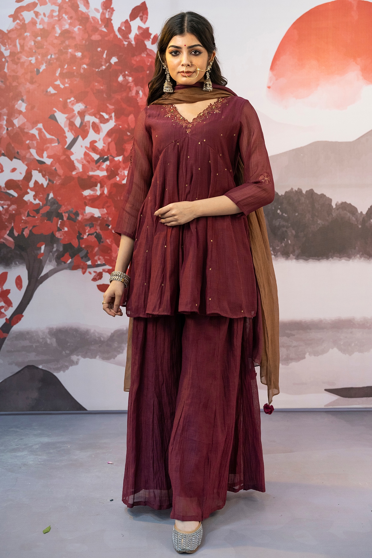 Maroon on sale sharara online