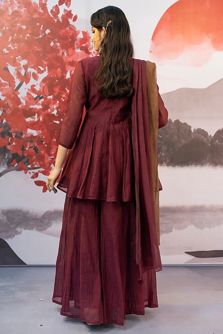 Maroon Cotton Silk Party Wear Sharara Set by Karnya at Pernia's Pop Up Shop