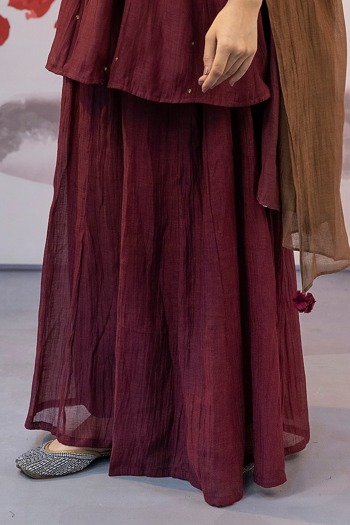 Maroon Cotton Silk Party Wear Sharara Set by Karnya at Pernia's Pop Up Shop