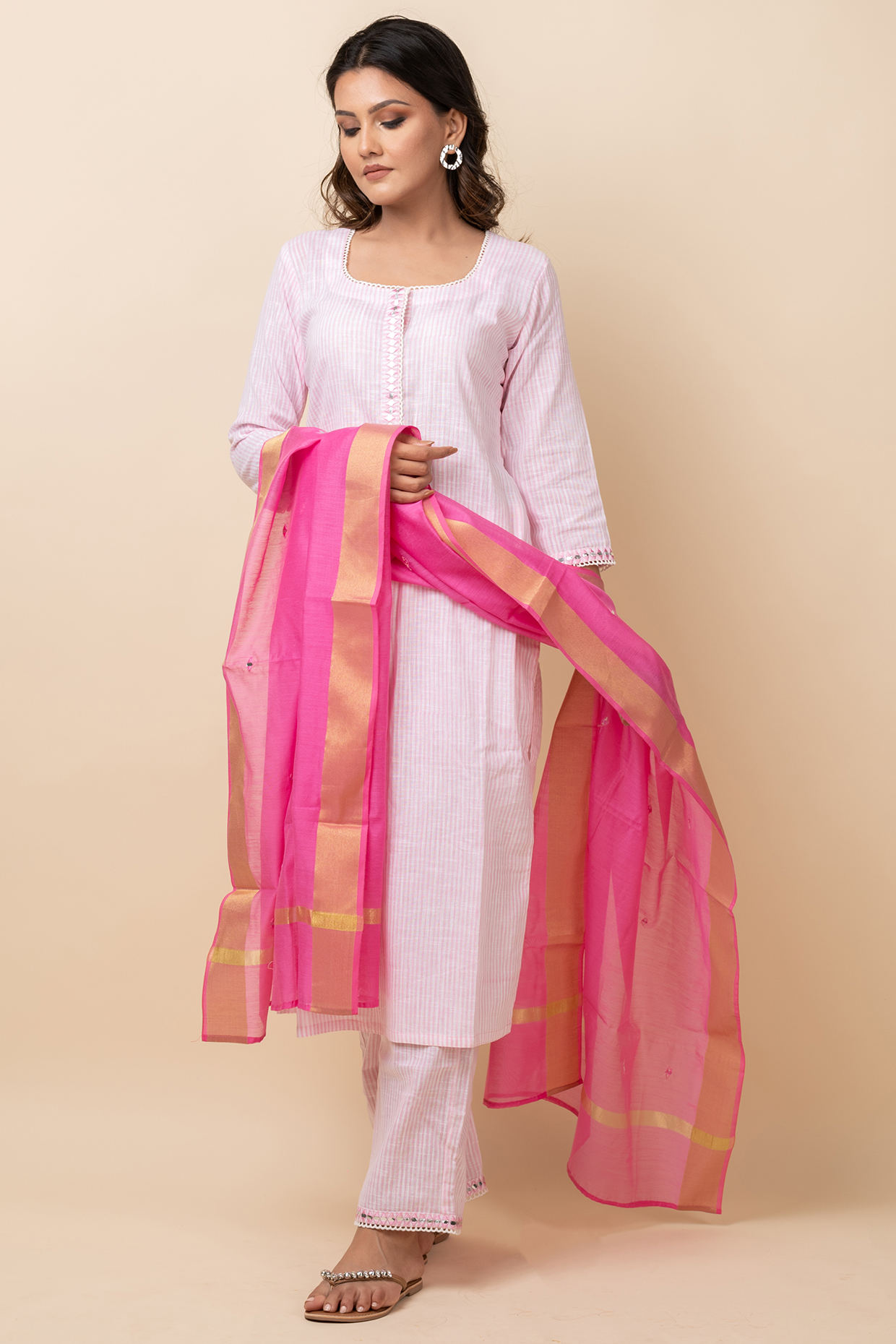 Pink Cotton Block Printed & Embroidered Kurta Set by Kalakaari By Sagarika at Pernia's Pop Up Shop