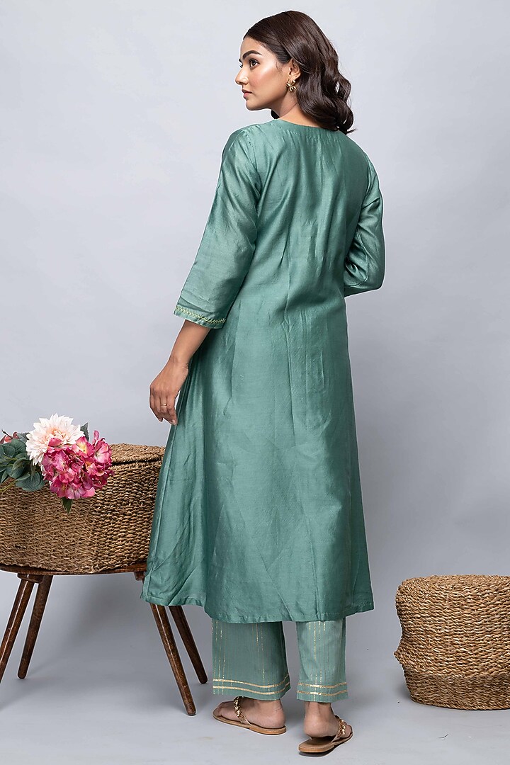 Green Chanderi Kurta Set by Kalakaari By Sagarika at Pernia's Pop Up Shop