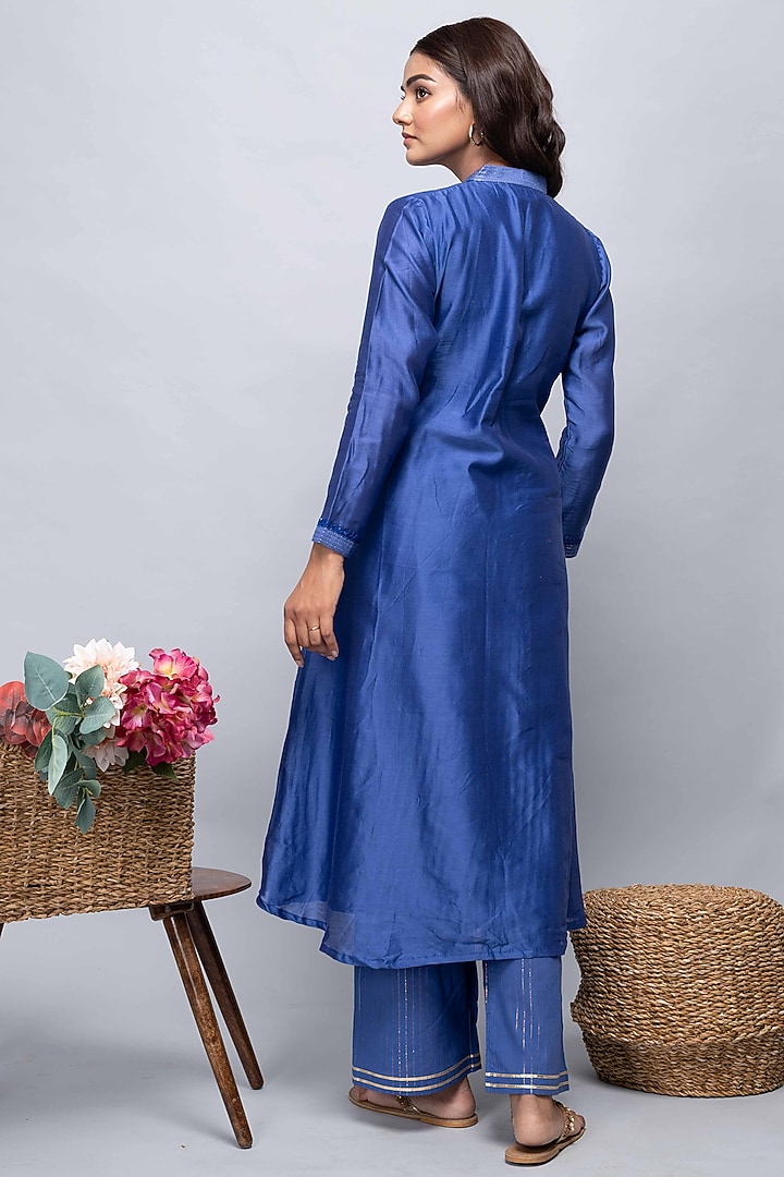 Blue Chanderi Kurta Set by Kalakaari By Sagarika at Pernia's Pop Up Shop