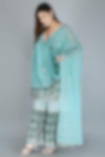 Turquoise Cotton Block Printed Sharara Set by Kalakaari By Sagarika at Pernia's Pop Up Shop
