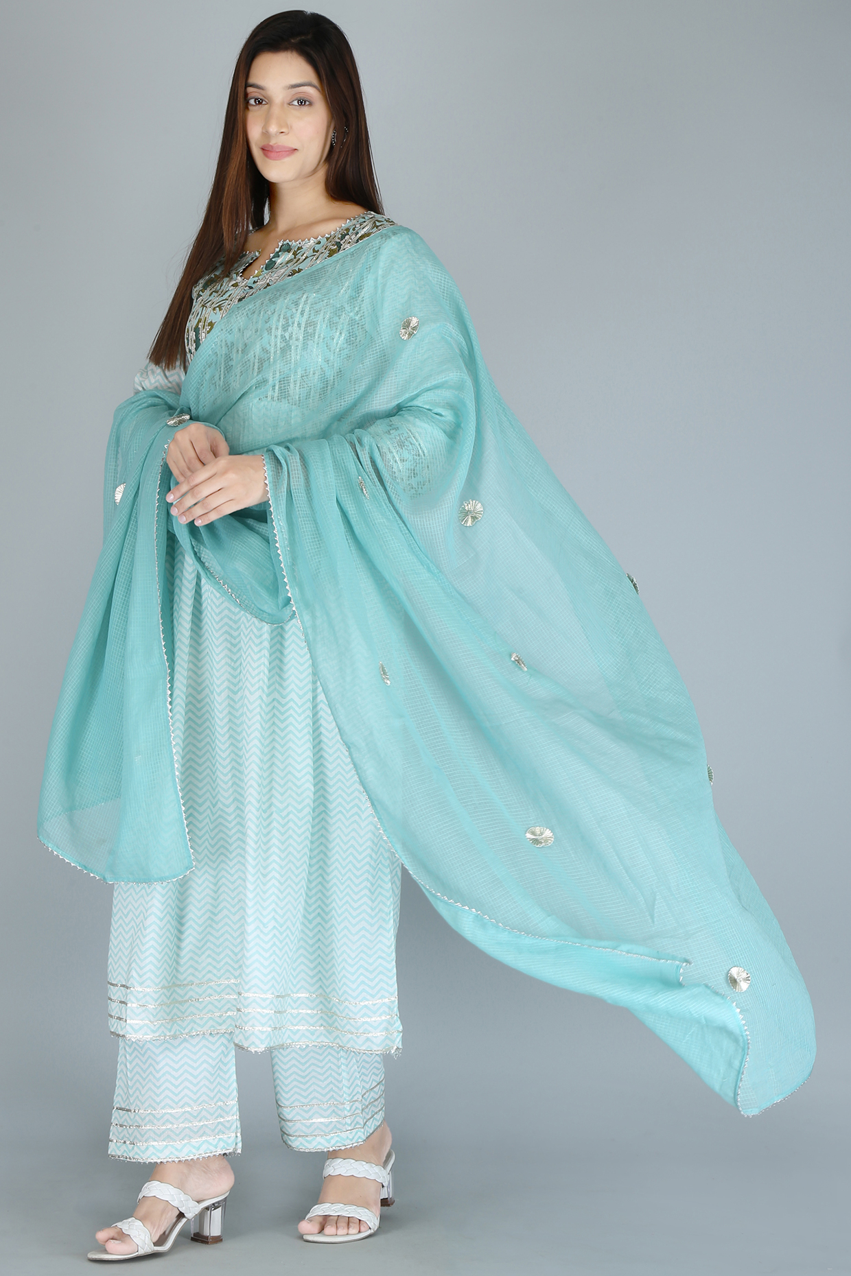 Turquoise Cotton Block Printed Kurta Set by Kalakaari By Sagarika at Pernia's Pop Up Shop