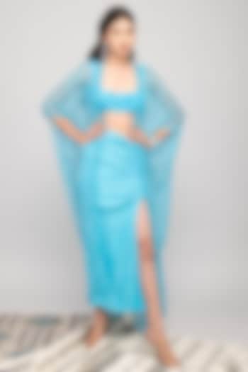 Turquoise Modal Silk Skirt Set by Kalakaari By Sagarika