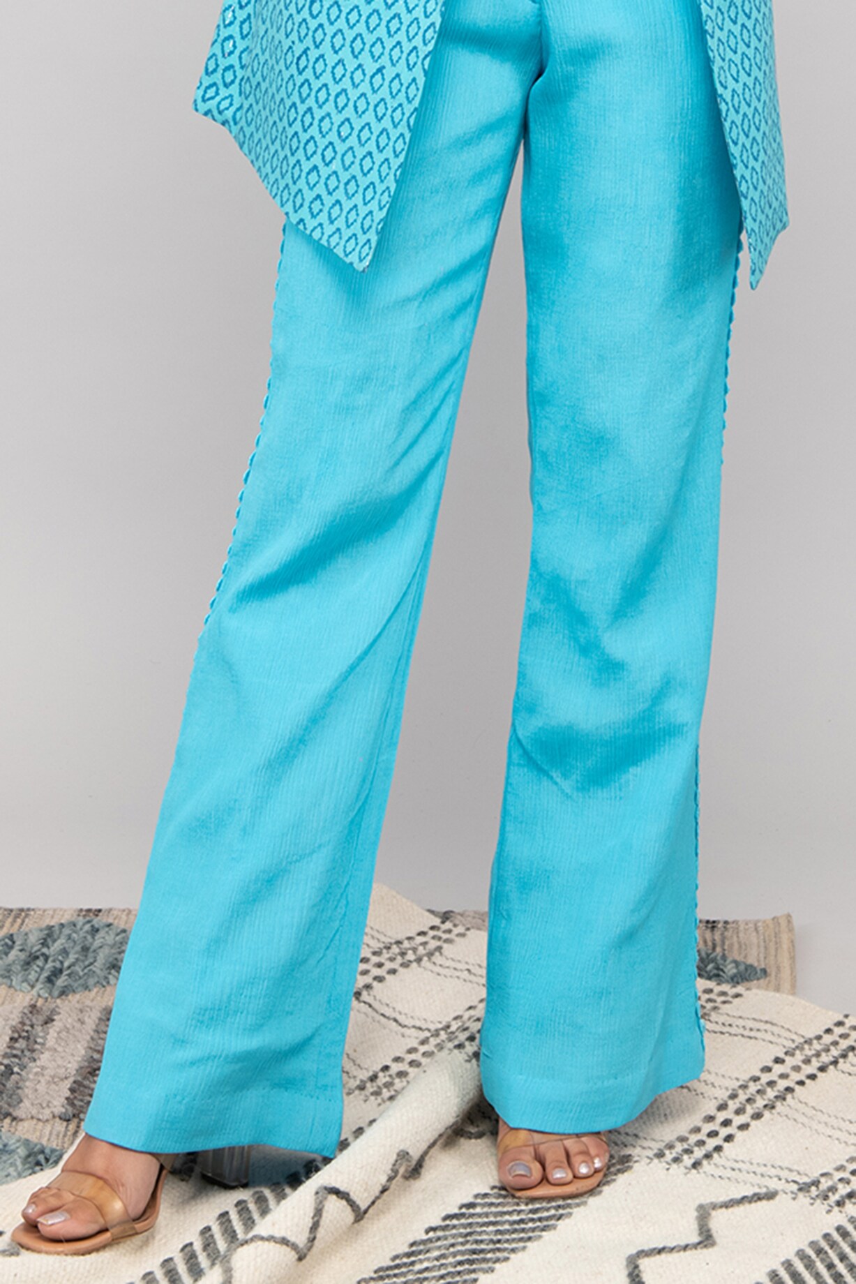 Buy Turquoise Block Printed Cotton Modal Izhaar Pants for Women, FGIPT21-15