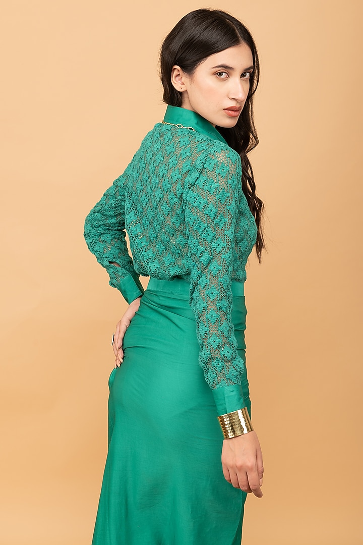 Bottle Green Modal Silk Draped Skirt Set by Kalakaari By Sagarika at Pernia's Pop Up Shop