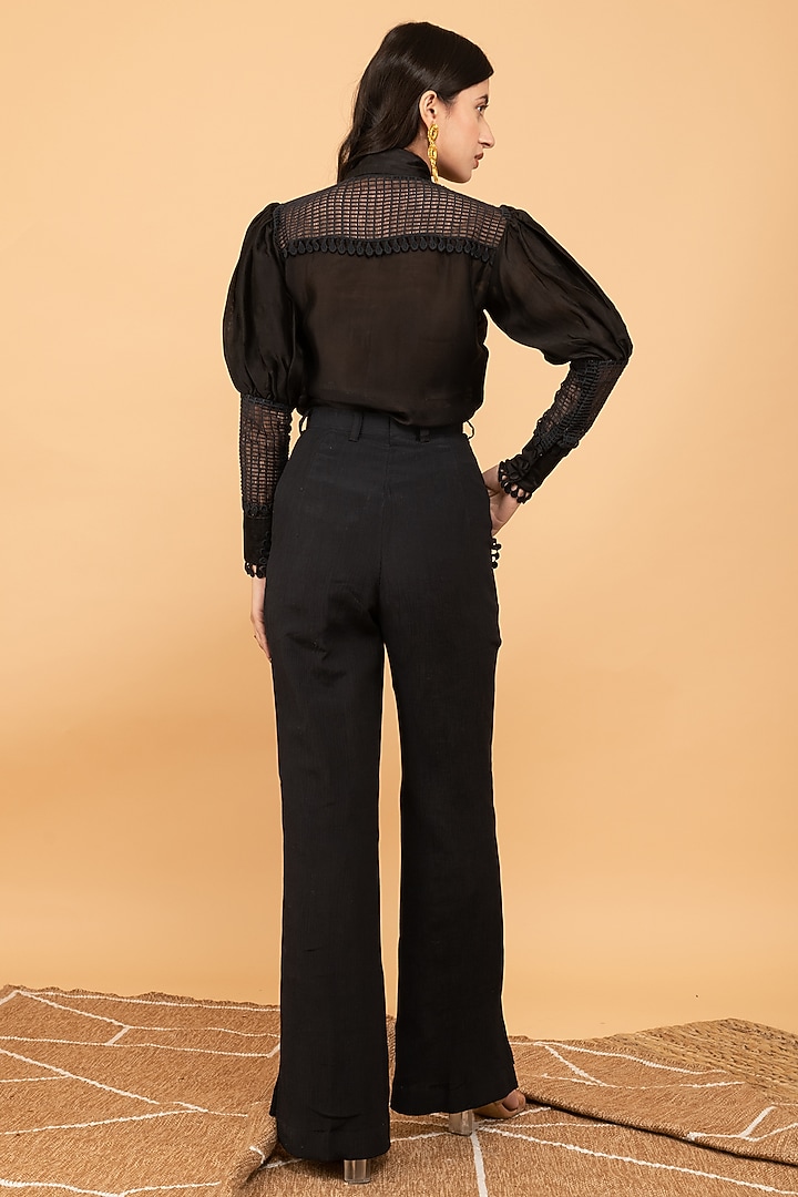 Black Crinkle Crepe Pant Set by Kalakaari By Sagarika at Pernia's Pop Up Shop