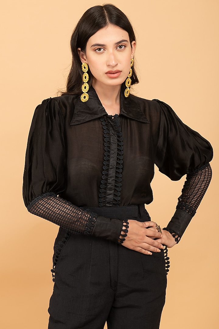 Black Crinkle Crepe Pant Set by Kalakaari By Sagarika at Pernia's Pop Up Shop