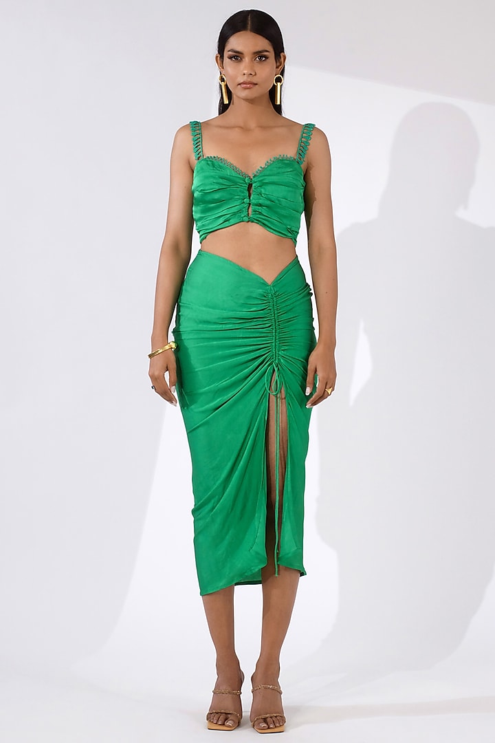 Green Modal Silk Skirt Set by Kalakaari By Sagarika