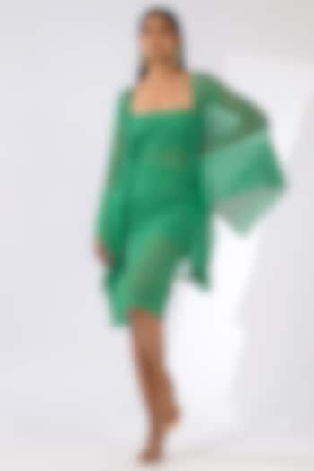 Green Crochet Dress With Shrug by Kalakaari By Sagarika at Pernia's Pop Up Shop