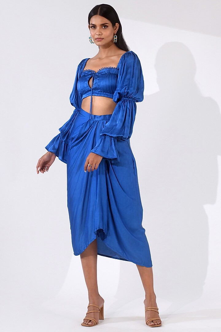 Blue Draped Skirt Set by Kalakaari By Sagarika at Pernia's Pop Up Shop