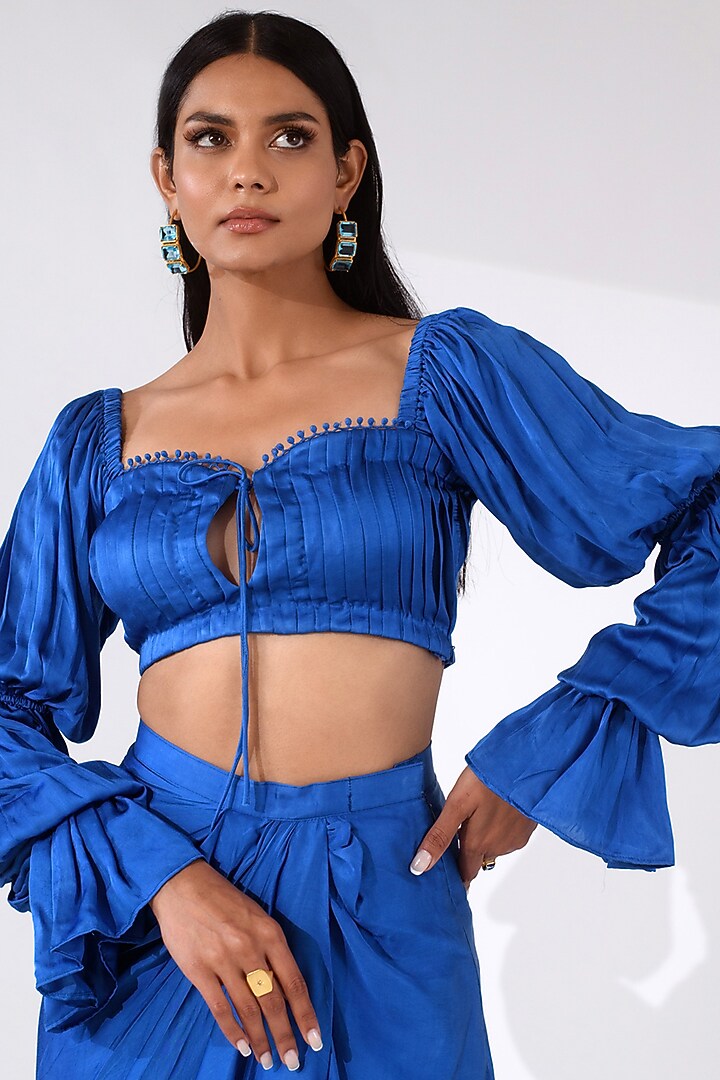Blue Draped Skirt Set by Kalakaari By Sagarika at Pernia's Pop Up Shop
