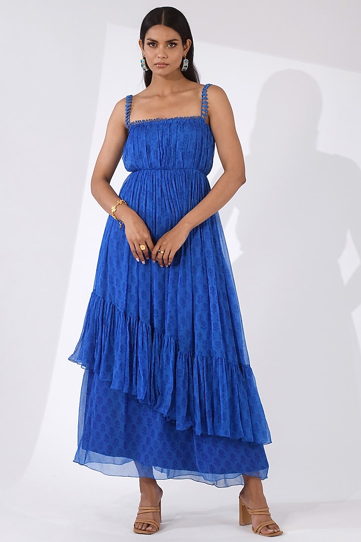 Blue Printed Maxi Dress by Kalakaari By Sagarika