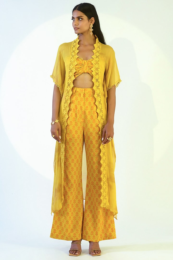 Yellow Pant Set With Shrug by Kalakaari By Sagarika