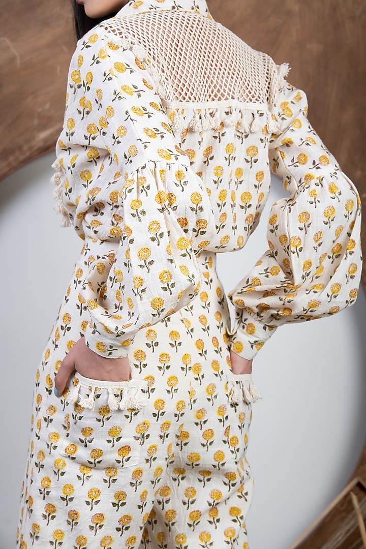 Off-White Hand Block Printed Flared Pant Set by Kalakaari By Sagarika at Pernia's Pop Up Shop