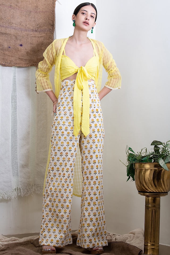 Off-White Cotton High-Waisted Pant Set by Kalakaari By Sagarika