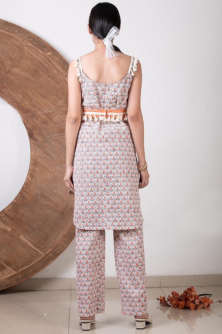 Peach Printed Lounge Pant Set by Kalakaari By Sagarika at Pernia's Pop Up Shop