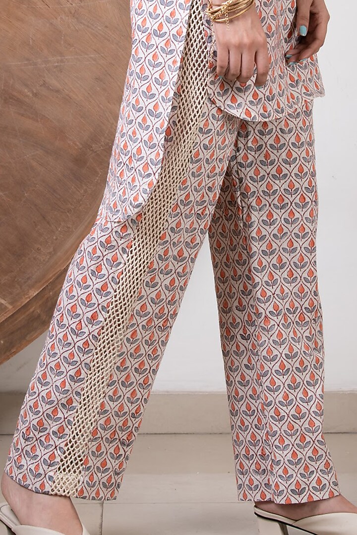 Peach Printed Lounge Pant Set by Kalakaari By Sagarika at Pernia's Pop Up Shop