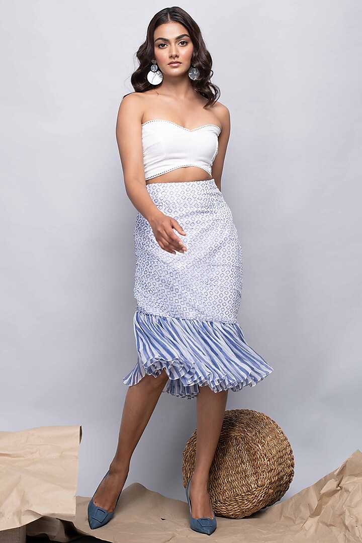 White & Blue Printed Mermaid Skirt Set by Kalakaari By Sagarika