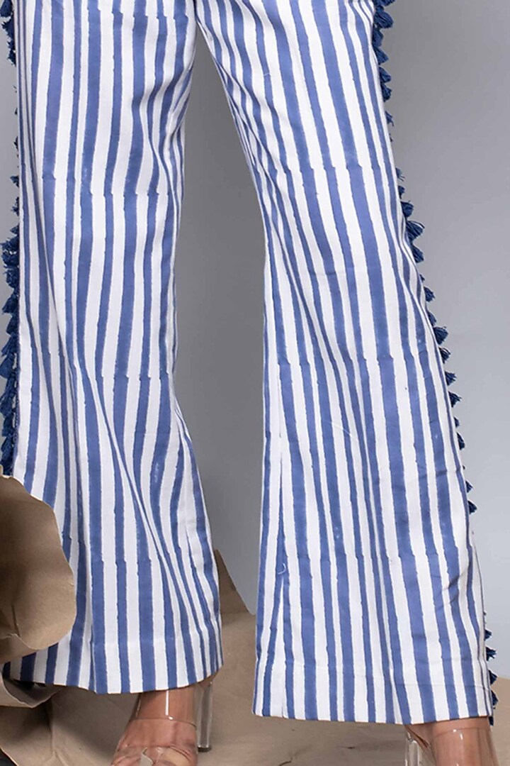 White & Blue Striped High-Waisted Pant Set by Kalakaari By Sagarika at Pernia's Pop Up Shop