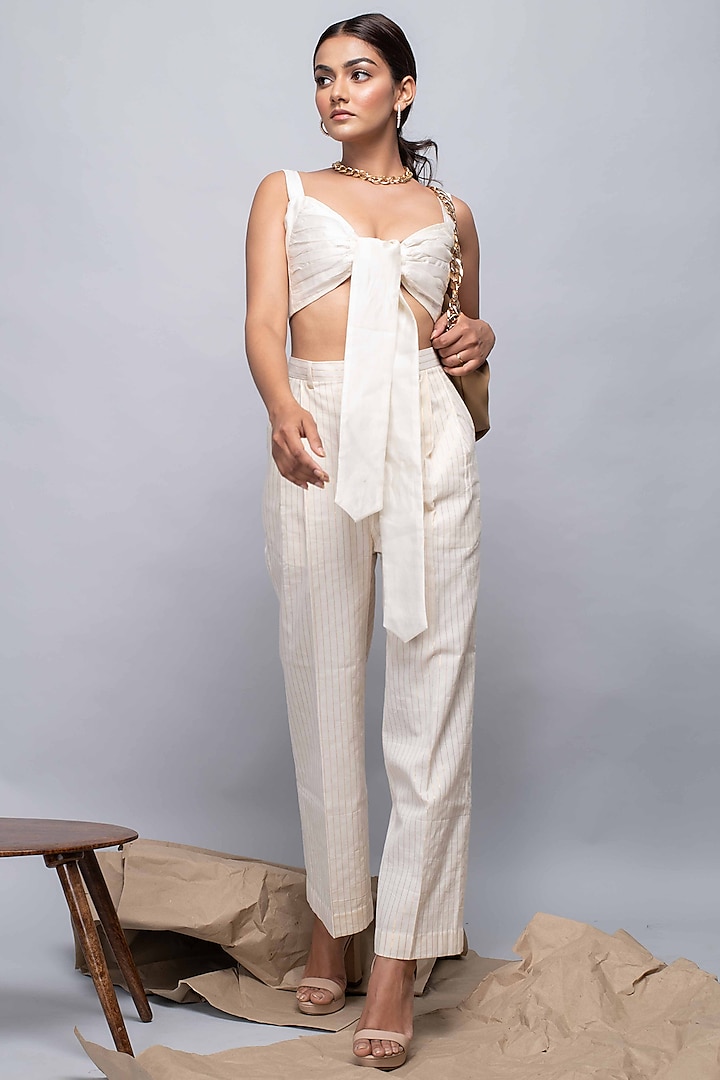 Off-White Cotton Luxe Boxy Pant Set by Kalakaari By Sagarika