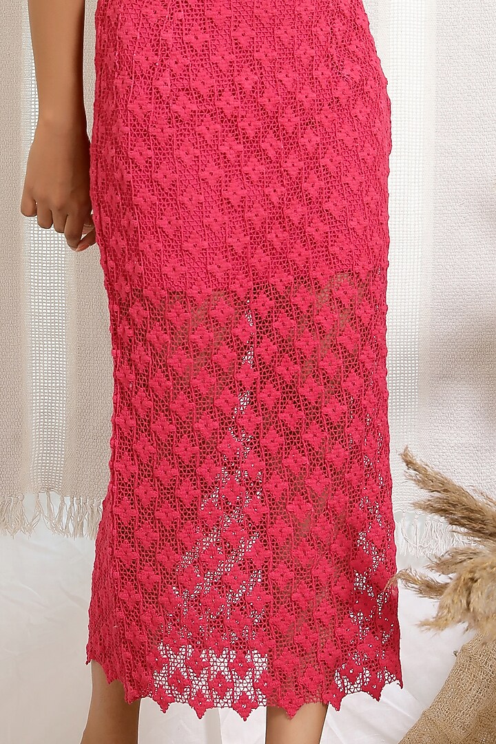 Hot Pink Cotton Crochet Pencil Skirt Set by Kalakaari By Sagarika at Pernia's Pop Up Shop