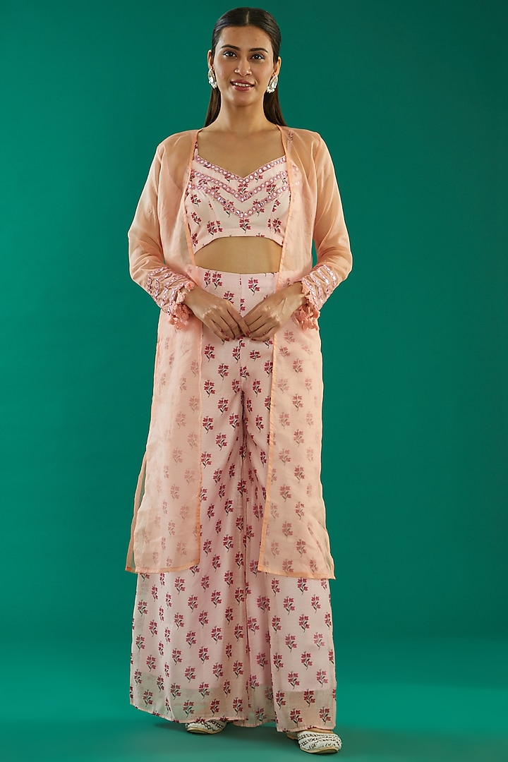 Pink Chanderi Printed Pant Set by Kalakaari By Sagarika