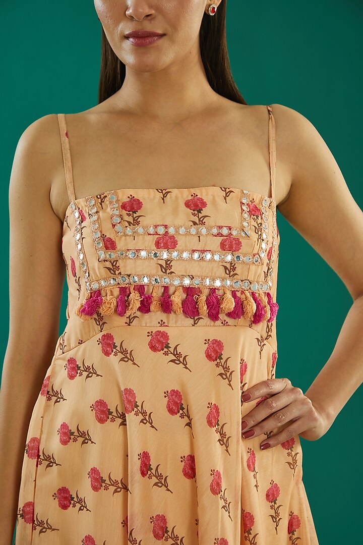 Peach Chanderi Printed Maxi Summer Dress by Kalakaari By Sagarika at Pernia's Pop Up Shop