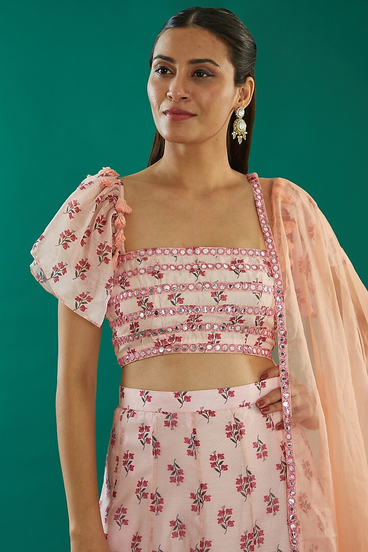 Pink Chanderi Printed Lehenga Set by Kalakaari By Sagarika at Pernia's Pop Up Shop