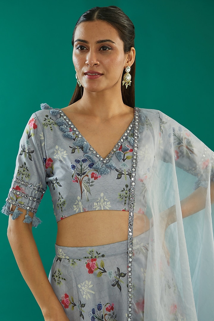 Grey Chanderi Printed Lehenga Set by Kalakaari By Sagarika at Pernia's Pop Up Shop