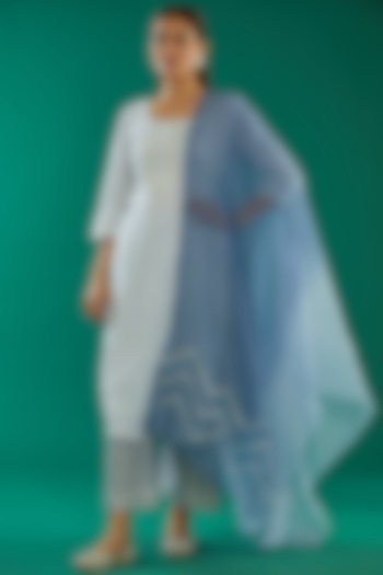 Blue Cotton Hand Block Printed Kurta Set by Kalakaari By Sagarika at Pernia's Pop Up Shop