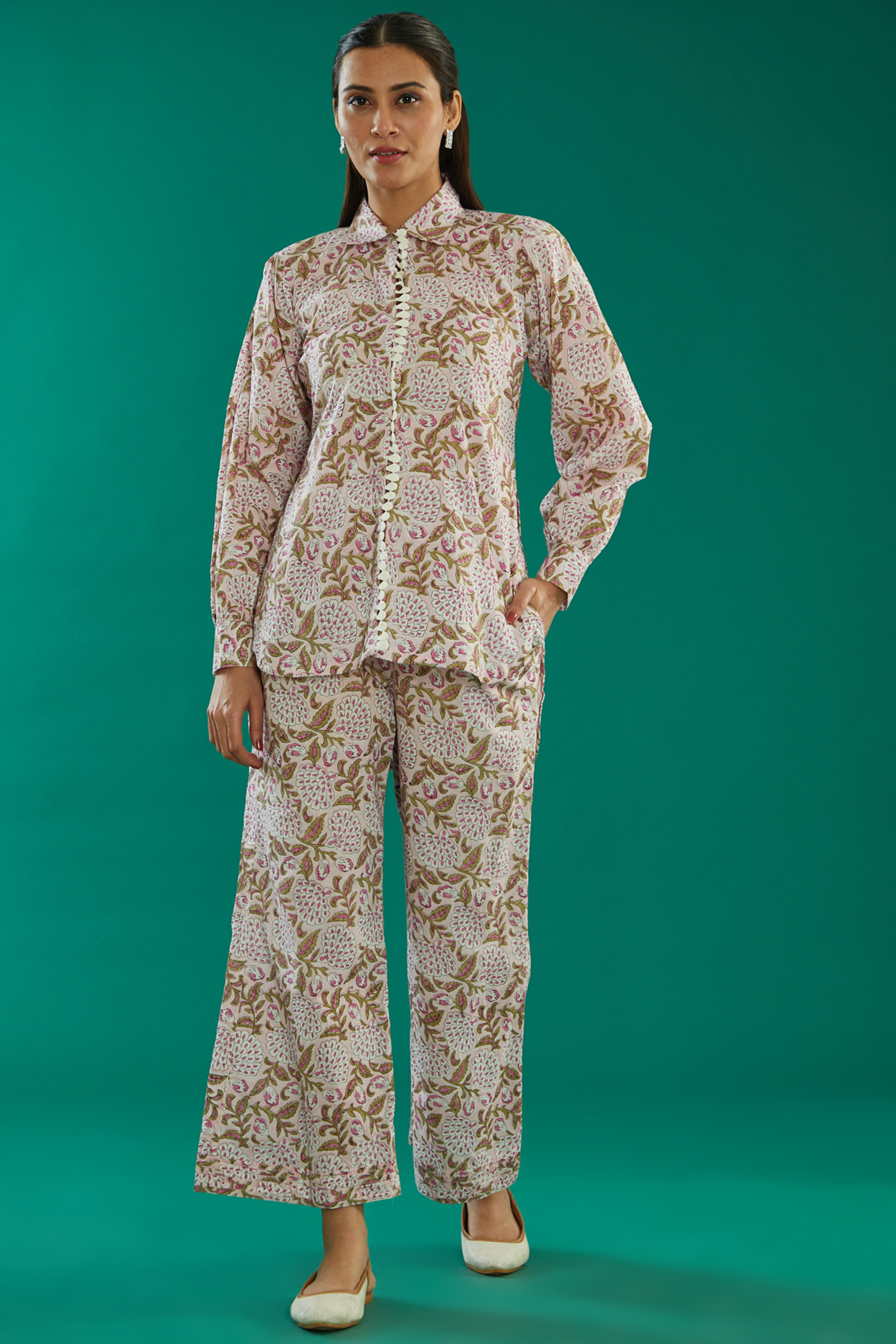 Pink Cotton Printed Co-Ord Set by Kalakaari By Sagarika at Pernia's Pop Up Shop