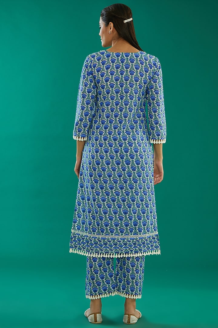 Blue Cotton Printed Kurta Set by Kalakaari By Sagarika at Pernia's Pop Up Shop