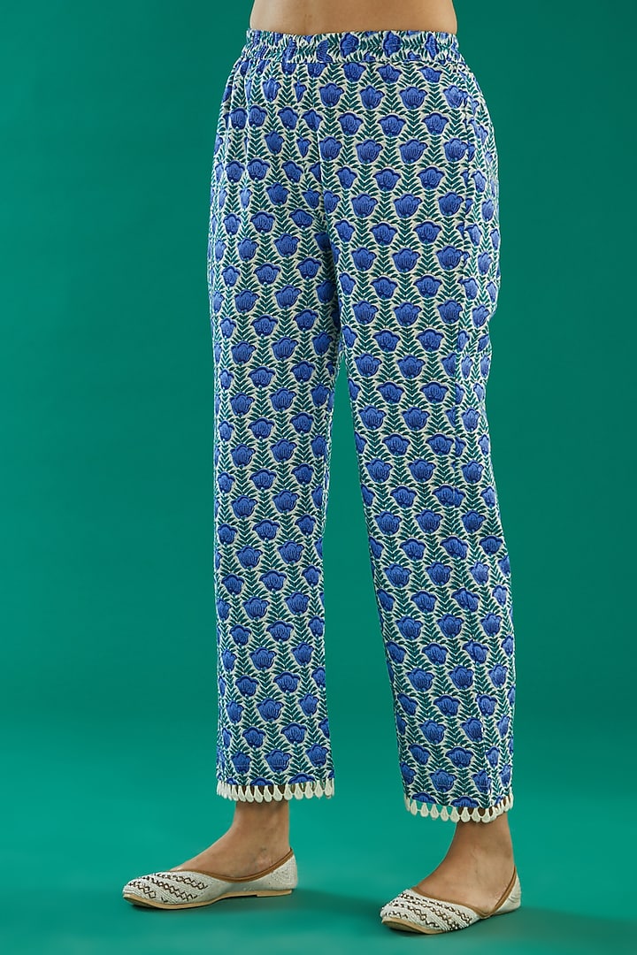 Blue Cotton Printed Kurta Set by Kalakaari By Sagarika at Pernia's Pop Up Shop