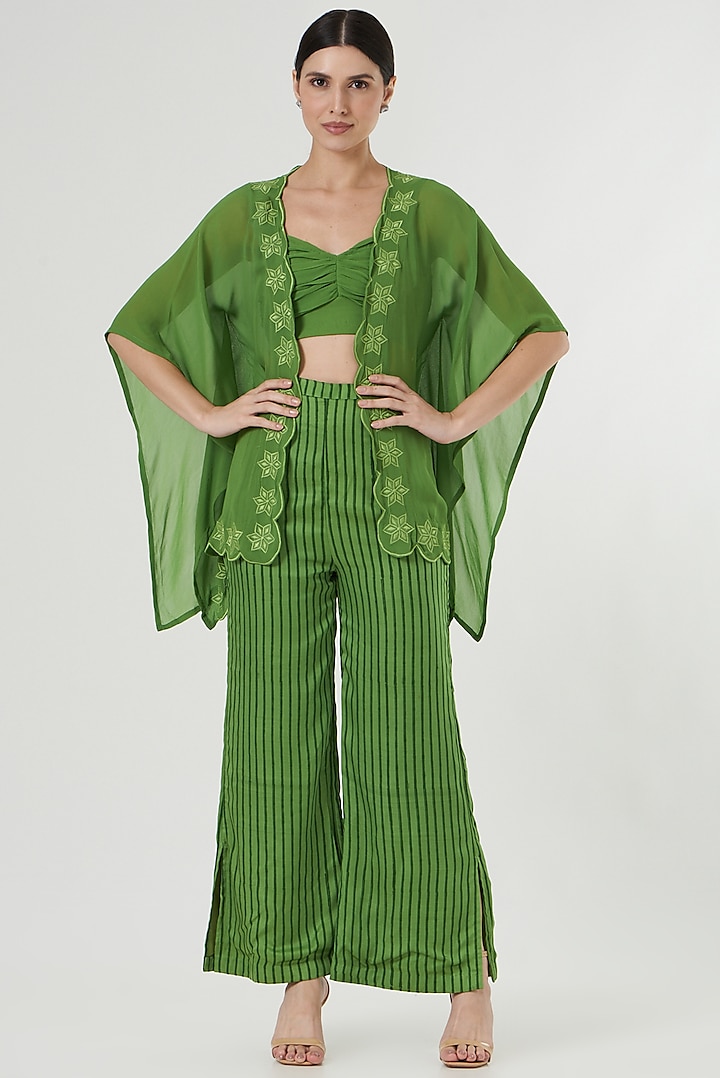 Mehendi Green Embroidered Cape Set by Kalakaari By Sagarika at Pernia's Pop Up Shop