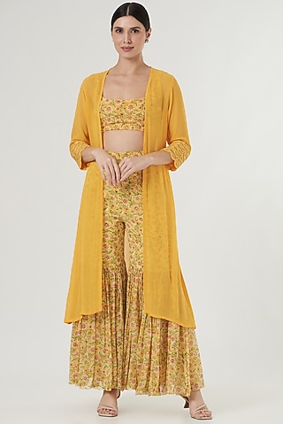 Yellow Printed Sharara Set by Kalakaari By Sagarika