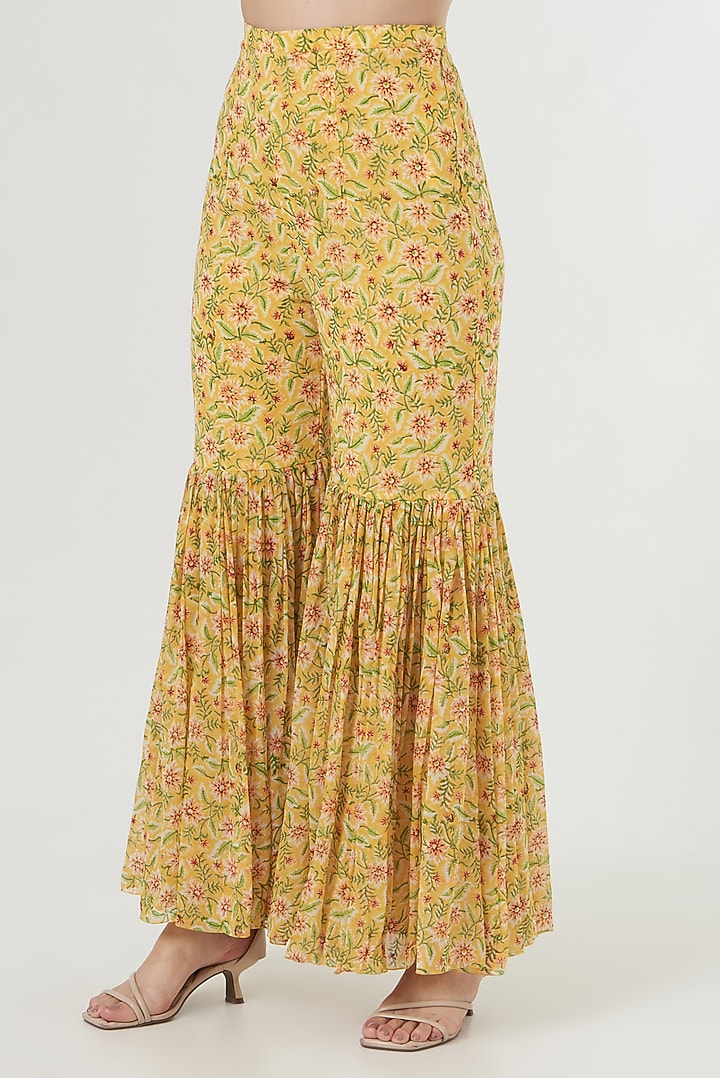 Yellow Printed Party Wear Sharara Set by Kalakaari By Sagarika at Pernia's Pop Up Shop