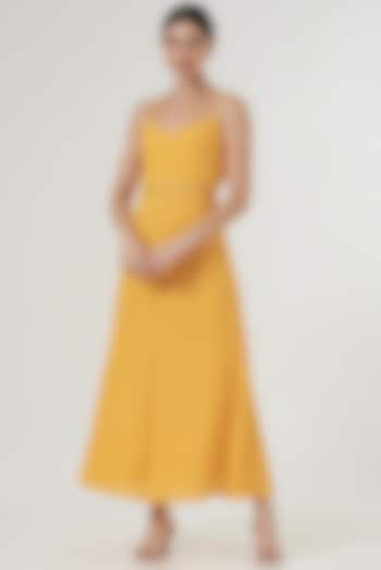 Yellow Crinkle Crepe A-Line Dress by Kalakaari By Sagarika